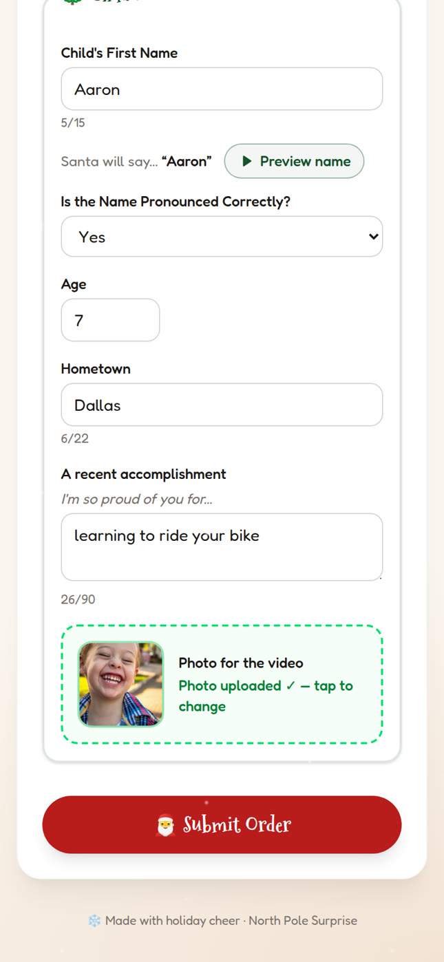 Child details with name pronunciation preview